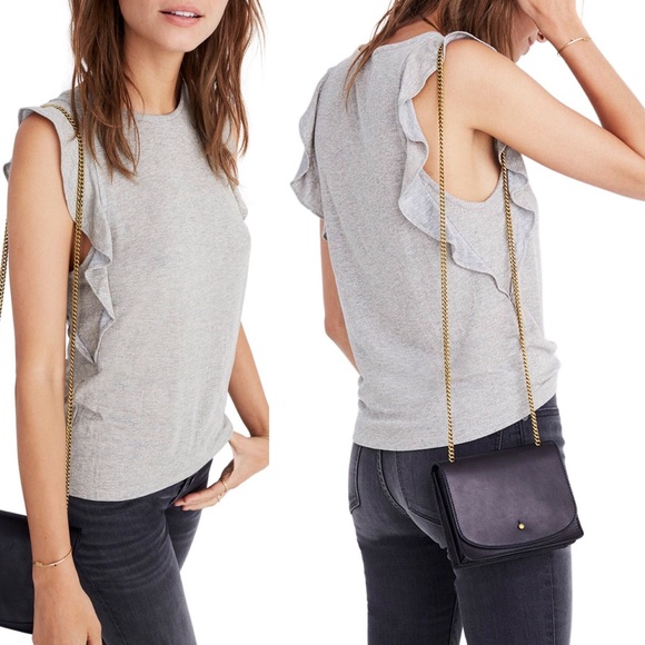 Madewell Tops - NWT Madewell Metallic Cloud Gray Ruffle Tank, M